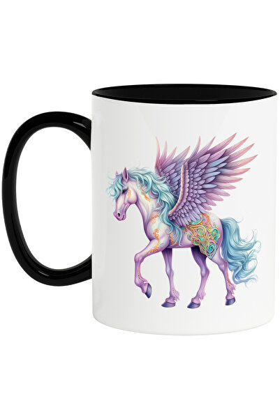 StoryGift Romania Cana cu un cal roz cu aripi | ilustratie | simboluri pe piele | putin trist | ob, Cu Maner Negru