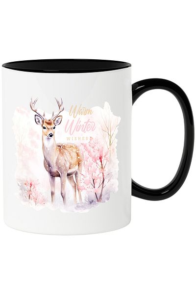 StoryGift Romania Deer mug with the message "Warm winter wishes", Merry Christmas, illustration, winter, With ,STG