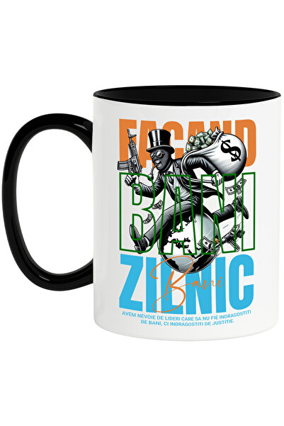 StoryGift Romania Cana Facand Bani Zilnic - Lideri Globali, Justitie, Dolari, 330ml, Ceramica cu M, Cu Maner Negru