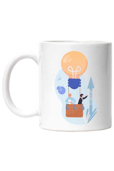 StoryGift Romania Cana Cu Start Up, Balon Cu Aer Cald, Bec, Idee, Business, Multicolor 330 ml, Cer, Cu Maner Alb