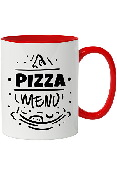 StoryGift Romania Cana Cu Mesaj In Engleza Pizza Menu, Felie, Mancare, Restaurant, Alb Negru 330 m, Cu Maner Rosu