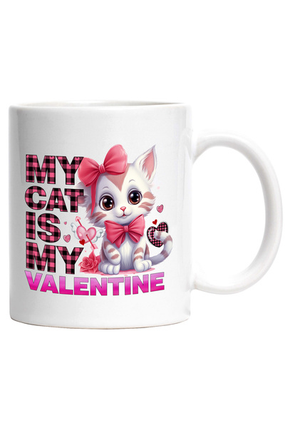 StoryGift Romania Cana cu un pisoi cu mesajul "My cat is my Valentine", iubire, dragoste, trandafi, Cu Maner Alb