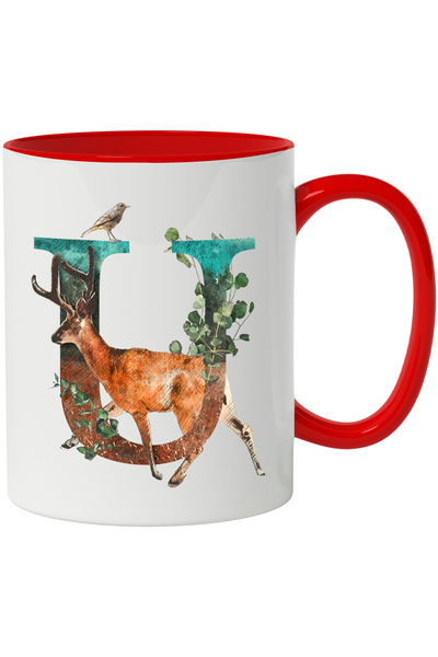 StoryGift Romania Cana Cu Litera, U, Cerb, Pasare, Frunze, Multicolor 330 ml,...