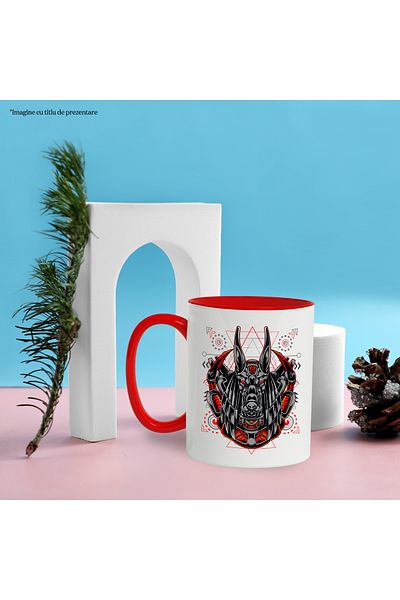 StoryGift Romania Mug With Anubis, Mecha, Geometry, Sci Fi, God, Mythology, Multicolor 330 ml, Sky, With ,STG