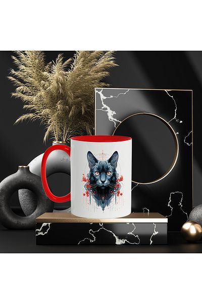 StoryGift Romania Cat Mug, Fantasy, Flowers, Geometric, Stripes, Asian, Multicolor 330 ml, C, Cu,STG