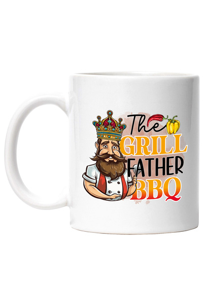 StoryGift Romania Cana cu mesajul "The grill father, BBQ", gatit, ilustratie, bucatarie, tata, fri, Cu Maner Alb