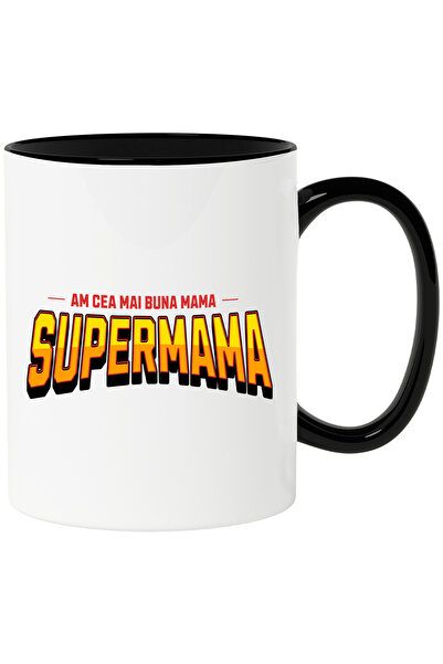 StoryGift Romania Cana cu Design Stil Super Erou Text Am Cea Mai Buna Mama Familie Copii Dragoste,, Cu Maner Negru