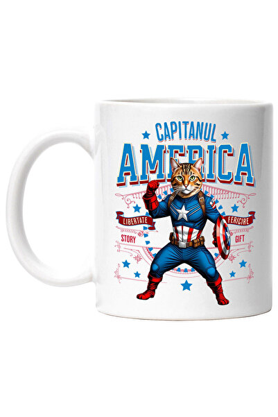 StoryGift Romania Cana cu Bengal Pisica In Costum de Capitan America cu Peler...