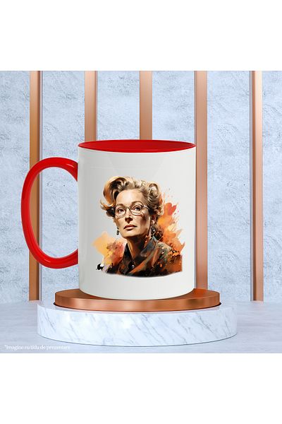 StoryGift Romania Mug With Meryl Streep, Actress, Celebrity, Glasses, Multicolor 330 ml, Ceramic, With ,STG