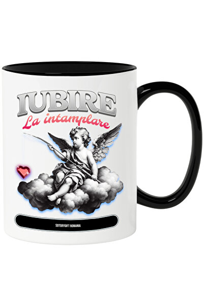 StoryGift Romania Cana Inger pescuind inimi iubire la intamplare, 330ml, Ceramica cu Maner Negru, Cu Maner Negru