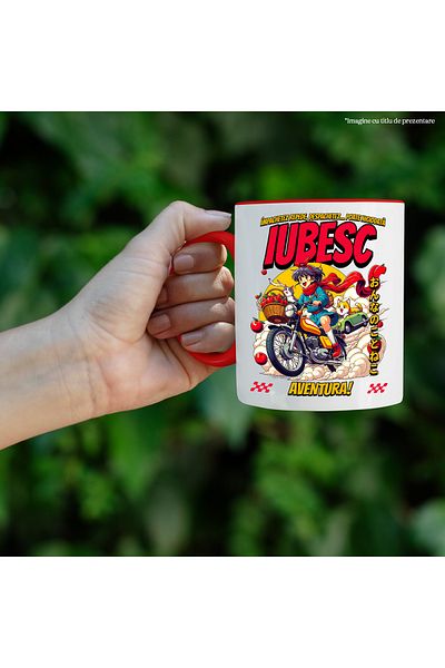 StoryGift Romania Mug girl on motorbike, adventure pack fast unpack never, 330ml, Sky, Cu, STG