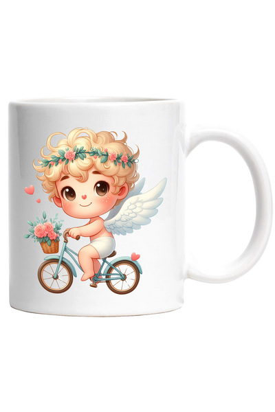 StoryGift Romania Cana cu un bebelus cu aripi care merge cu bicicleta | plimbare | ilustratie | co, Cu Maner Alb