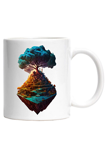 StoryGift Romania Cana cu Copac Crengi Mari, Radacina, Alee, Arta Moderna, Natura, Iubitori de Nat, Cu Maner Alb