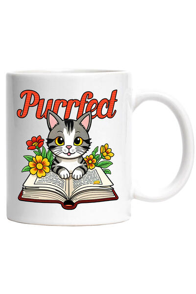 StoryGift Romania Cana cu Pisica Gri Citind carte Imensa Text Purrfect, Anima...