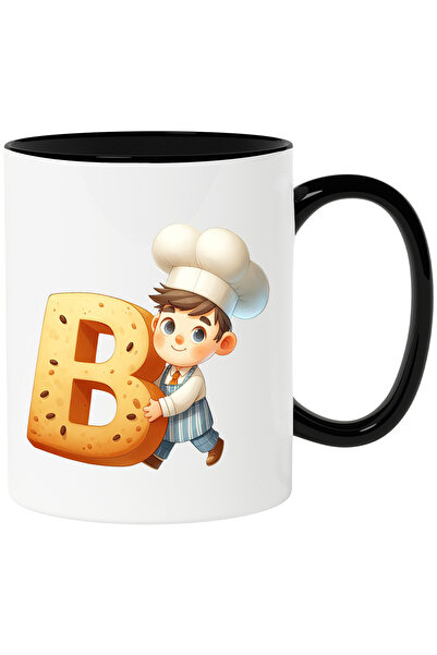 StoryGift Romania Cana cu un brutar care tine litera "B" | ilustratie | scoala | palarie | alfabet, Cu Maner Negru