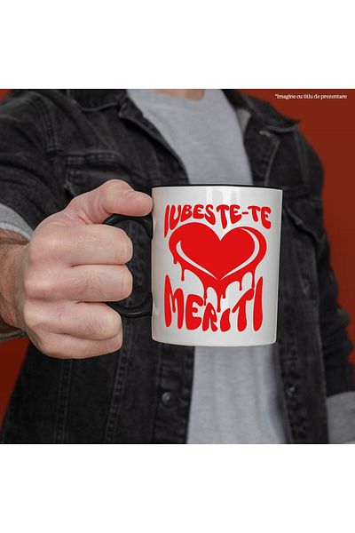 StoryGift Romania Red Heart Mug Flowing Painting Text Love Yourself You Deserve Self Love Mot, With ,STG