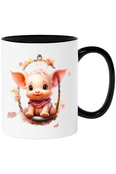 StoryGift Romania Mug with a piglet swinging | illustration | flowers | pink ...