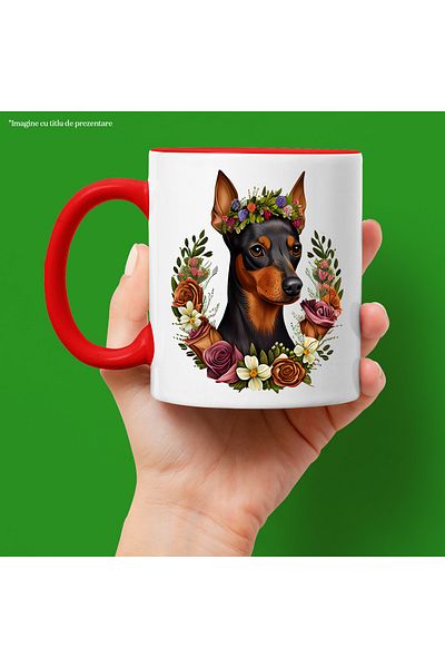 StoryGift Romania Mug with a puppy with poppies on its head | illustration | wreath made of flowers div, With ,STG.
