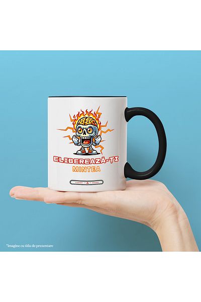 StoryGift Romania Mug Skull with brain in flames text Free your mind, 330ml, Ceramic with M, With, STG