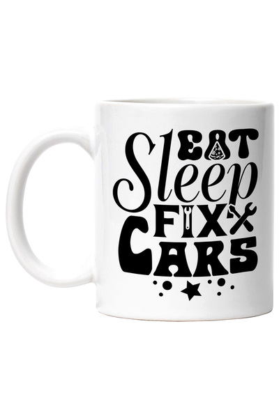 StoryGift Romania Cana pentru mecanicii de masini cu mesajul "Eat sleep, fix ...