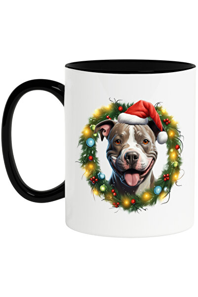 StoryGift Romania Cana cu un caine Boxer vesel, caciula de Craciun, luminite,...