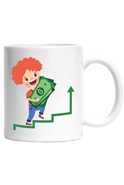 StoryGift Romania Cana Cu Bani, Bancnote, Sageta, Trepte, Economii, Baiat, Multicolor 330 ml, Cera, Cu Maner Alb