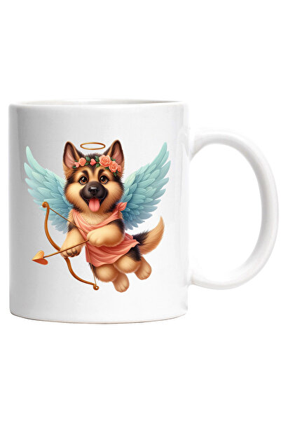 StoryGift Romania Cana cu un catel lup care trage cu arcul | ilustratie | Valentine's Day | sageat, Cu Maner Alb