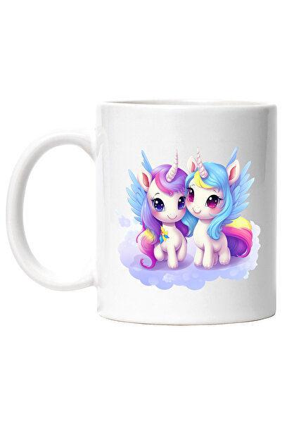 StoryGift Romania Cana cu 2 unicorn fericit | ilustratie | stau pe nori | ari...