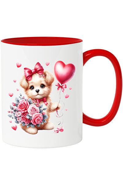 StoryGift Romania Cana cu un catel care tine un buchet cu trandafiri | balon ...