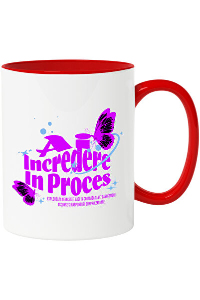 StoryGift Romania Cana Ai Incredere In Proces, 330ml, Ceramic cu Maner Rosu, Cu Maner Rosu