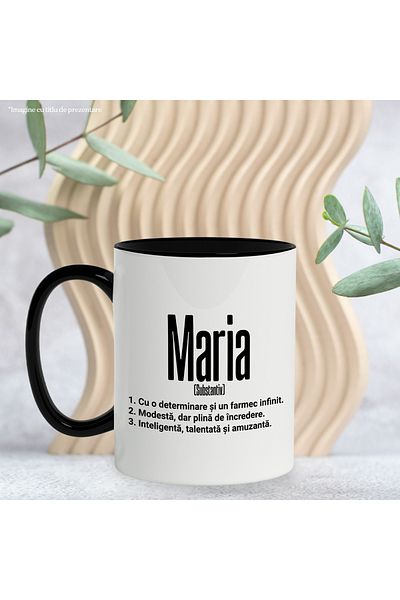 StoryGift Romania Cana Cu Numele Maria, si Mesaj Motivational, Determinare, Modesta, Inteligenta, , Cu Maner Negru