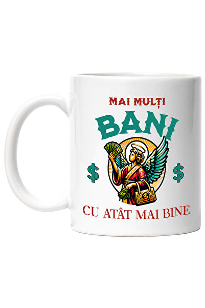 StoryGift Romania Cana inger cu bancnote dolari mai multi bani cu atat mai bine, 330ml, Ceramic cu, Cu Maner Alb