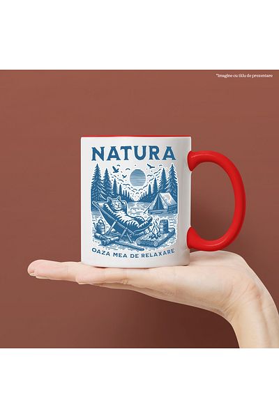 StoryGift Romania Mug cat in nature relaxation with forest tent scout, 330ml, Ceramic with Handles, With,STG