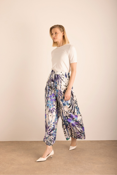 Aker Desenli Beli Lastikli İpek Pantolon Etek