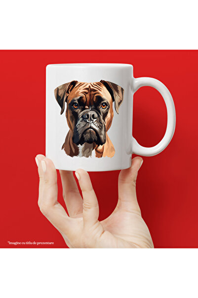 StoryGift Romania Cana cu un caine Boxer serios, ilustratie, pentru iubitorii...