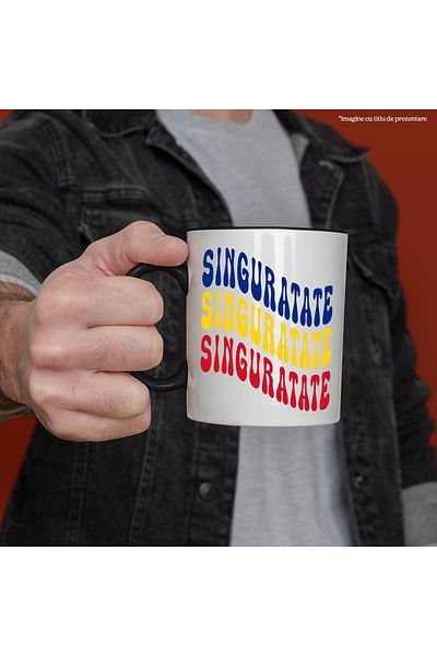StoryGift Romania Mug The Word Loneliness, in the Colors of the Romanian Flag, Red, Yellow, Blue, with ,STG.