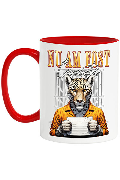 StoryGift Romania Cana Nu am fost Cuminte - Felina la Inchisoare, 330ml, Ceramic cu Maner Rosu, Cu Maner Rosu