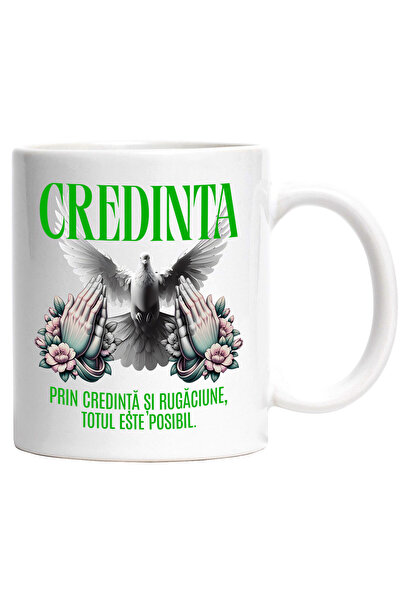 StoryGift Romania Cana cu Porumbel Alb Puritate Maine Rugandu-se Text Credint...