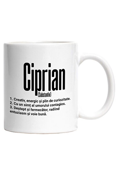 StoryGift Romania Cana Cu Numele Ciprian, Cu Mesaj Motivational, Creativ, Energic, Curios, Destept, Cu Maner Alb