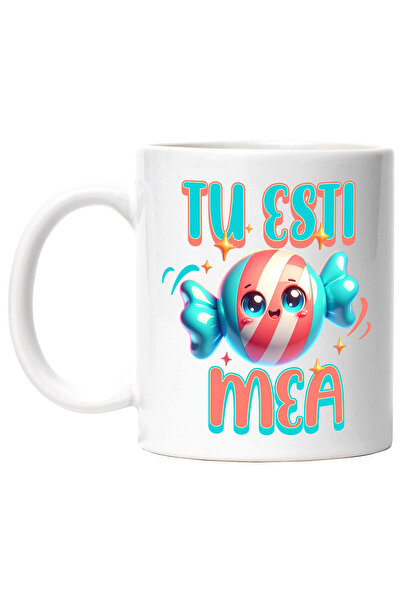 StoryGift Romania Cana cu Bomboana Rotuuda Colorata vesela Text Tu sti Bomboana Mea, Ceramica, 330, Cu Maner Alb