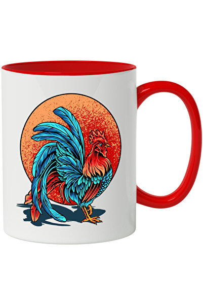 StoryGift Romania Cana Cu Cocos, Pene, Soare, Umbra, Vopsea, Pasare, Multicolor 330 ml, Ceramica c, Cu Maner Rosu