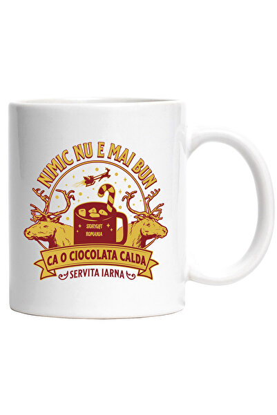 StoryGift Romania Cana nimic nu e mai bun ciocolata calda Craciun, 330ml, Ceramic cu Maner Alb, Cu Maner Alb
