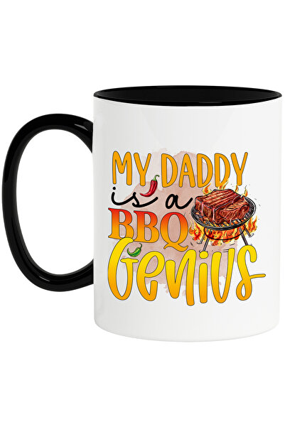 StoryGift Romania Cana cu mesajul "My daddy is a BBQ genius", gatit, ilustratie, bucatarie, tata, , Cu Maner Negru