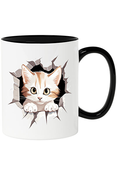 StoryGift Romania Cana cu o pisicuta care scoate capul printr-un zid spart | ...