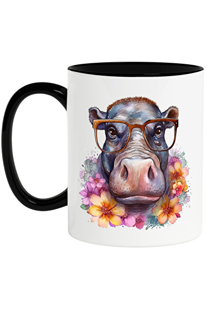 StoryGift Romania Cana cu un hipopotam cu ochelari | ilustratie | flori in ju...