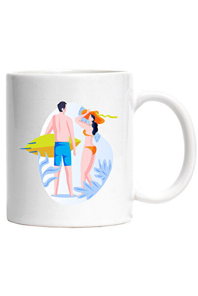 StoryGift Romania Cana Cu Placa De Surf, Palarie, Plaja, Multicolor 330 ml, C...