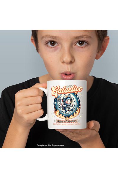 StoryGift Romania Cana Aventuri Galactice Copil Astronaut In Spatiu , 330ml, Ceramic Cu Maner Alb, Cu M,stg