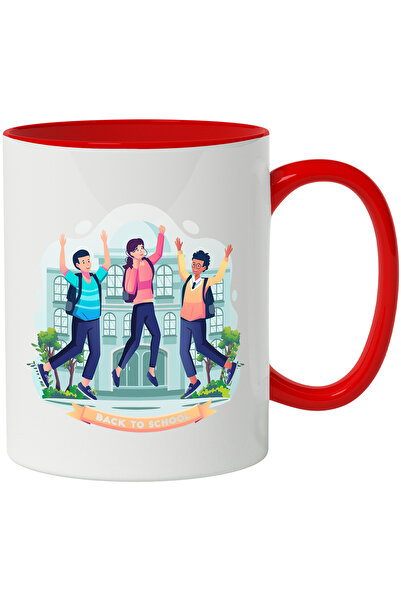 StoryGift Romania Cana Cu Mesaj In Engleza Back To School, Scoala, Elevi, Ghiozdan, Multicolor 330, Cu Maner Rosu