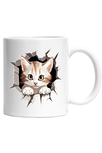 StoryGift Romania Cana cu o pisicuta care scoate capul printr-un zid spart | ...
