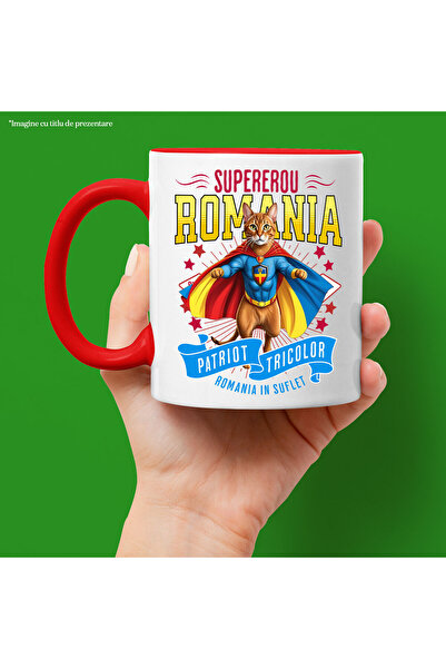 StoryGift Romania Abyssinian 2 Mug / Abyssinian 2 Cat in Captain Romania Costume with Capes, With Handle